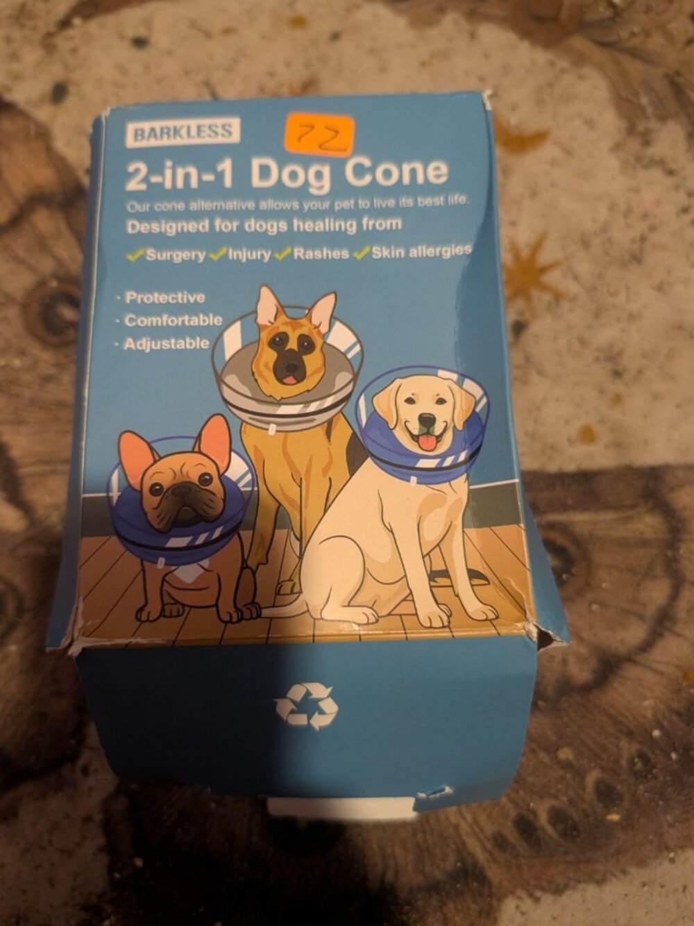 Barkless 2-in-1 Inflatable Pet E-Collar Size Extra Large Dog Surgery Cone Box
